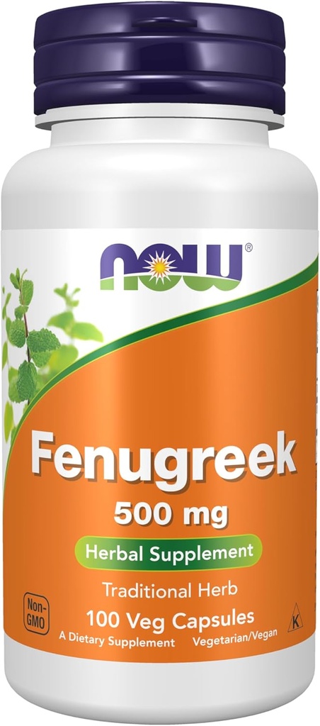 Now Foods Supplements, Fenugreek (Trigonella foenum- graecum) 500 mg, Herbal Supplement, 100 Veg kapsler