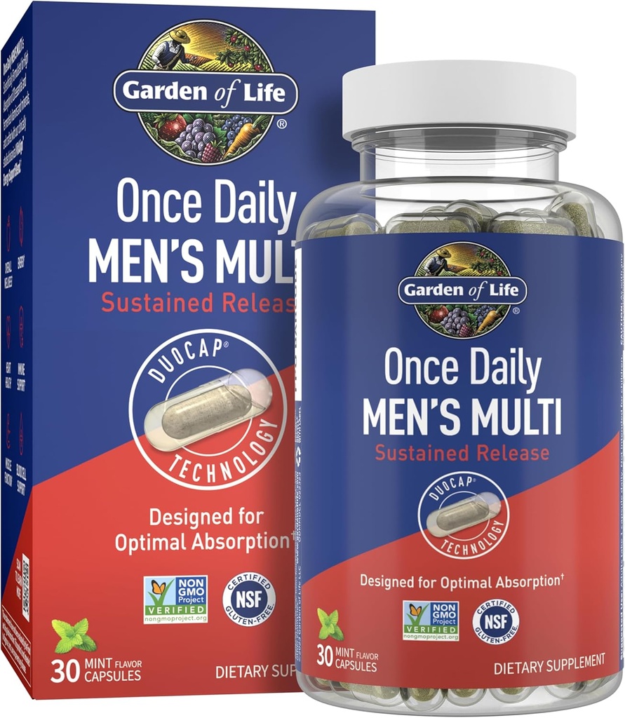Livets have Én gang Dagligt Multivitamin til mænd med D3- vitamin til optimal muskelfunktion & immunsystem Support, Energistøtte Blend med K2, Gluten Free, Non- GMO, Mint Essenced, 30 dages forsyning
