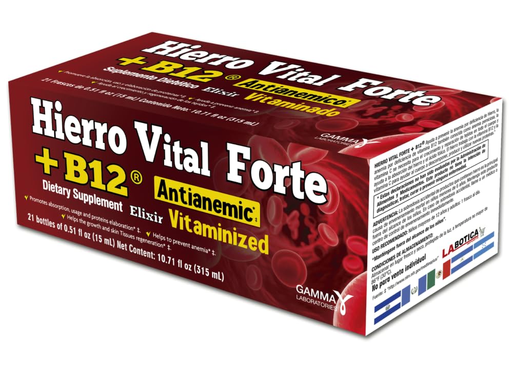 + B12 Kosttilskud - Anti- Anemisk, Vitaminiseret, Promoerer Absorption, Anvendelse og Proteiner Udbredelse, 21 flasker (0,51 fl oz Hver)