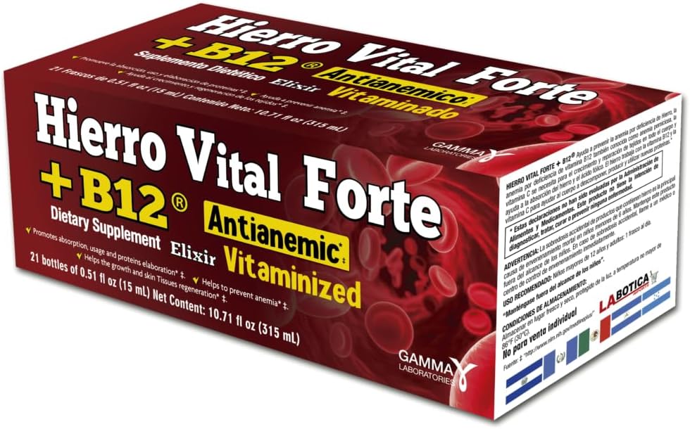 + B12 Kosttilskud - Anti- Anemisk, Vitaminiseret, Promoerer Absorption, Anvendelse og Proteiner Udbredelse, 21 flasker (0,51 fl oz Hver)