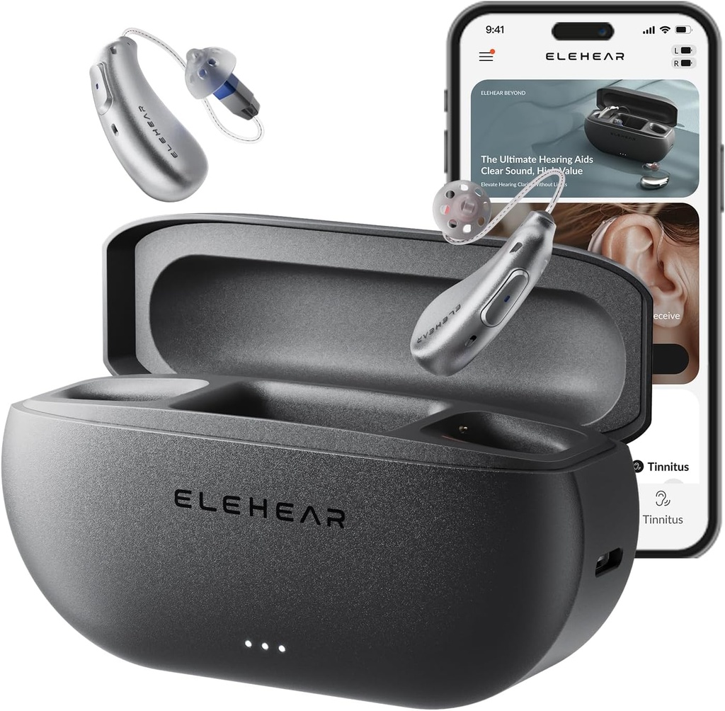 ELEHEAR- Ud over OTC hørelse hjælpemidler, AI drevet Tale Enhancement og Tinnitus maskering, Superior Sound Quality, Forbindelse med iOS eller Android-enheder via Bluetooth 5.3, for seniorer og voksne