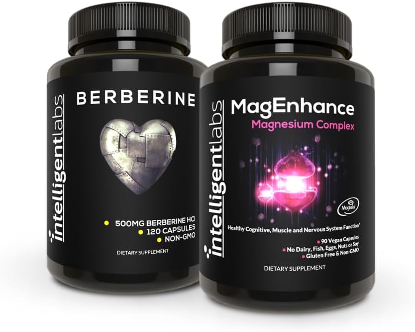 Intelligente Labs 2- in-1 Bundle of MagEnhance Magnesium Supplement (Magnesium L- Threonat Complex med Mg Glycinat og Mg Taurate) og Max Strength Berberine 500MG kapsler