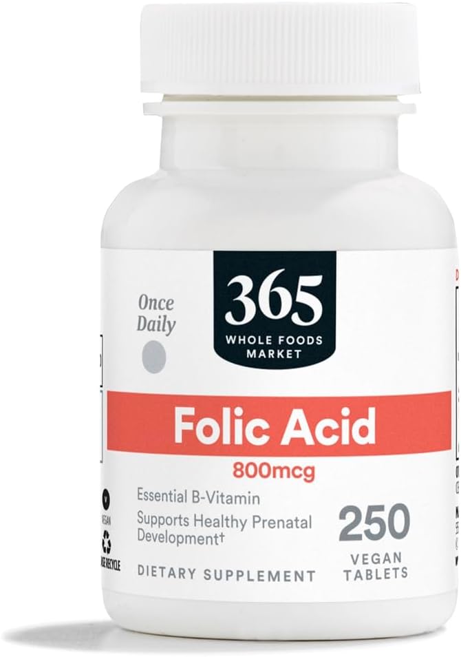 365 af Whole Foods Market, Folinsyre 800mcg, Vegan, 250 tabletter