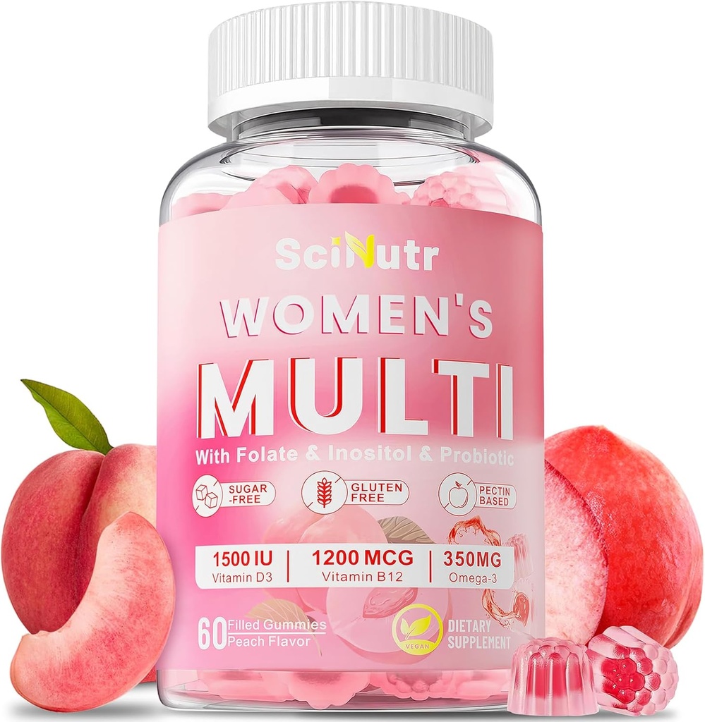 Methyleret multivitamin til kvinder Gummies med calcium, Magnesium, zink, vitamin A, C, D3, E, K2, B Complex, Folate, Biotin - Multi Vitamin & Mineraler til energi, immunforsvar, og styrke ben