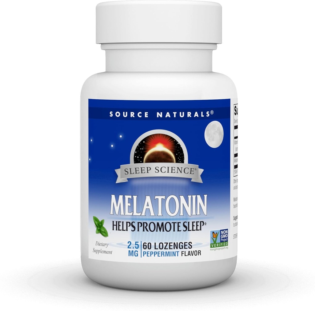 Source Naturals Melatonin, hjælper med at fremme søvn * 2, 5 mg - 60 pebermynte Flavored Lozenges