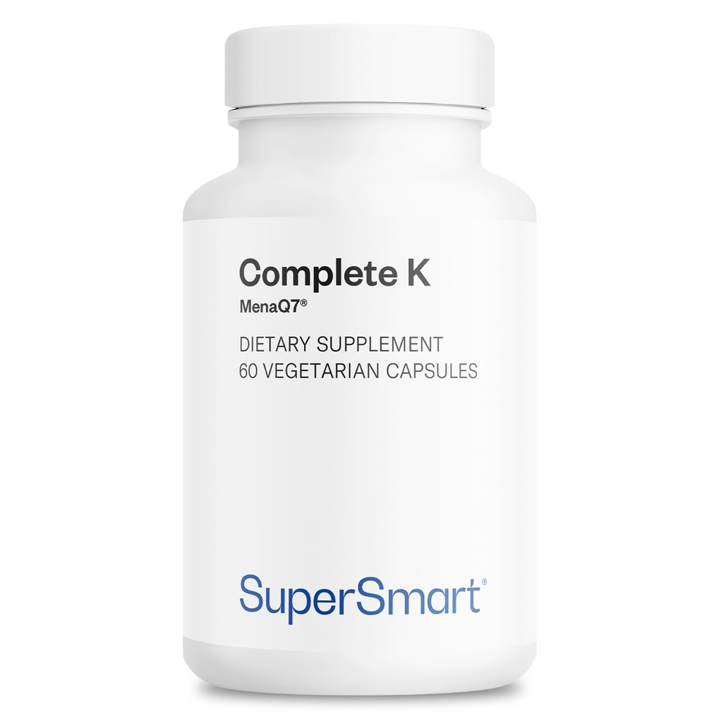 Supersmart - Complete K - med K1, K2 (MK4 + MK7) - Fuld Spectrum Vitamin K Support 124; Non- GMO & Gluten Free - 60 vegetariske kapsler