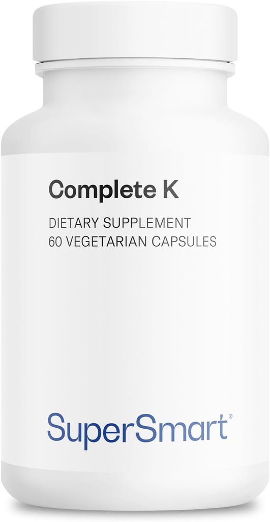 Supersmart - Complete K - med K1, K2 (MK4 + MK7) - Fuld Spectrum Vitamin K Support 124; Non- GMO & Gluten Free - 60 vegetariske kapsler