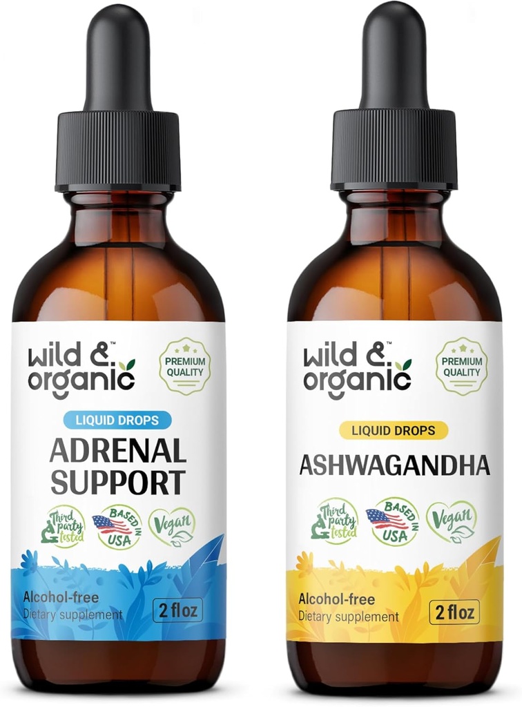 Wild & Organic Adrenal Support Tinktur 2 fl oz & Ashwagandha Tinktur 2 fl oz