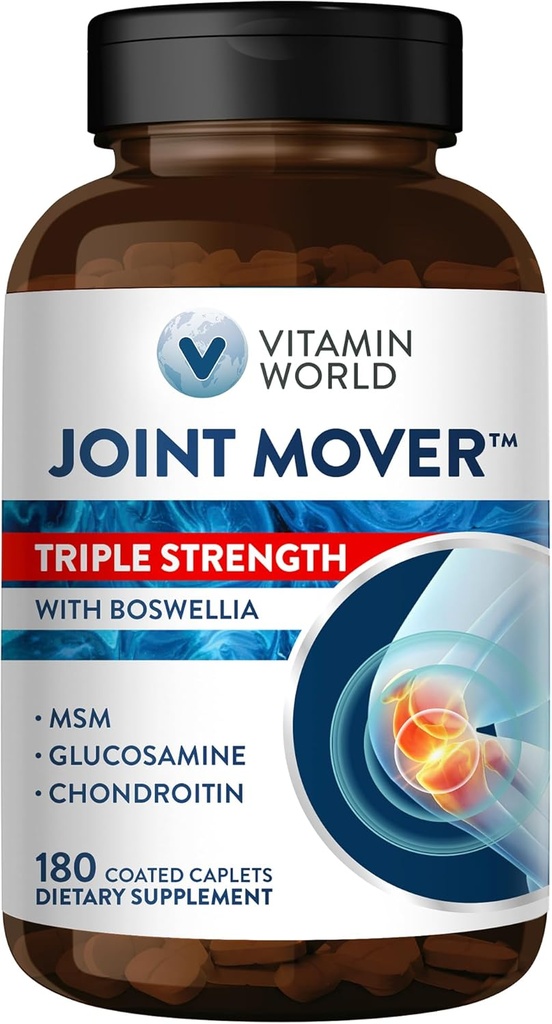 Vitamin World Triple Strength Joint Mover, Glucosamine Chondroitin med MSM Joint Support Supplement, Collagen & Boswellia Serrata Extract, Support Joint Strength, Comfort & Fleksibilitet, 180 Caplets