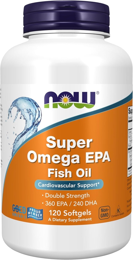 Now Foods Supplements, Super Omega EPA, 360 EPA / 240 DHA, Molekylært Destilleret, Cardiovaskulær Support *, 120 Softgels