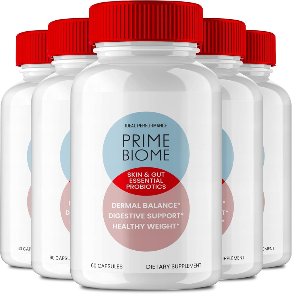 Prime Biome Gut Health Kapsler, PrimeBiome sund hud support piller, Prime Biome Advanced Formel - Maksimal styrke Alle naturlige sundhed & wellness piller, PrimeBiome anmeldelser (5 Pack)