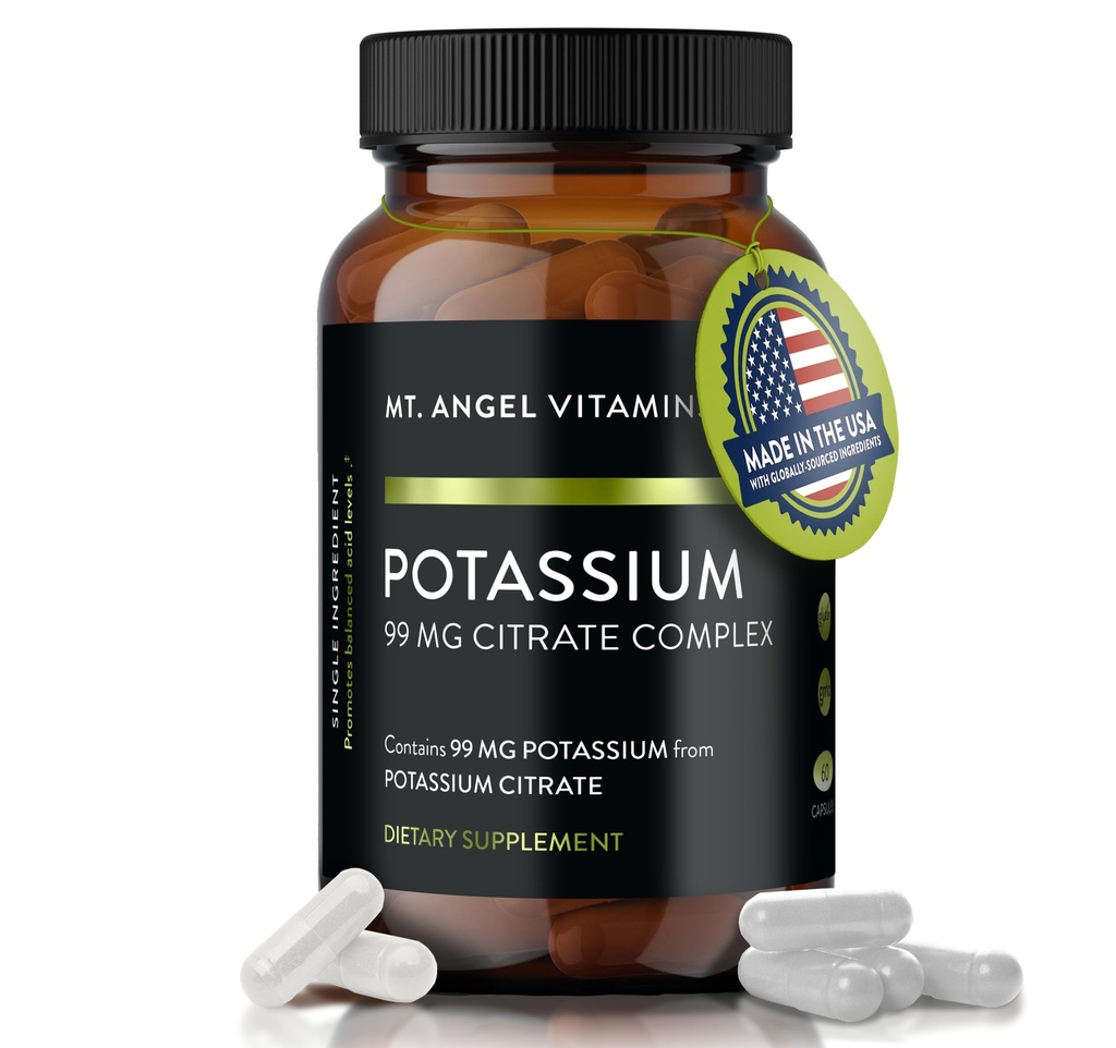 Mt. Angel Vitamin - Kalium Supplement, 99 MG Kalium Citrate Complex, 60 Kapsler