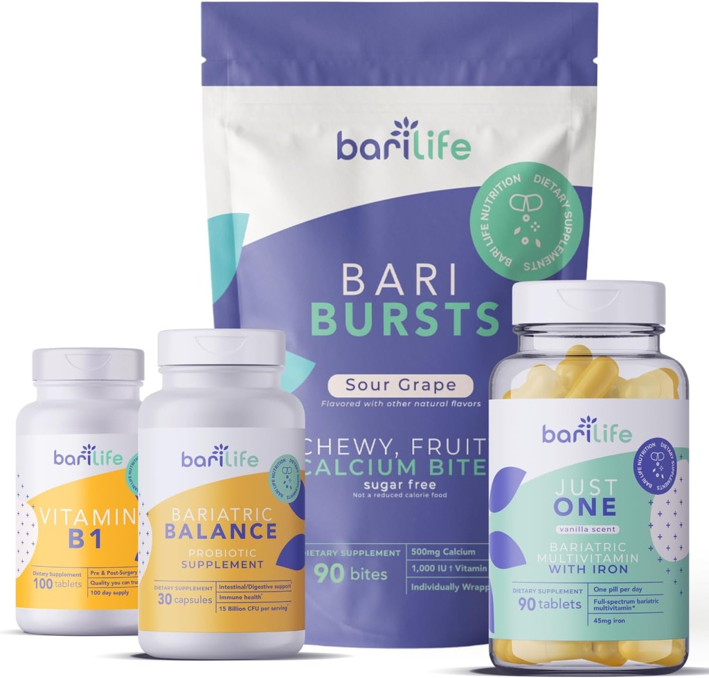 Bari Life Post- Op, Gastric Sleeve, Gastric Bypass Vitamin og supplement Starter Kit (Grape)
