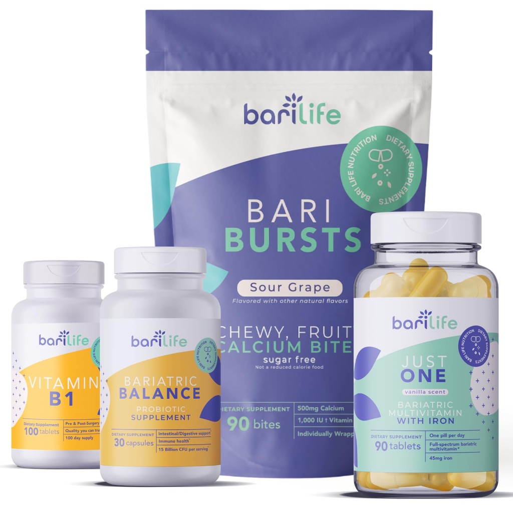 Bari Life Post-Op, Gastric Sleeve, Gastric Bypass Vitamin and Supplement Starter Kit (Grape)