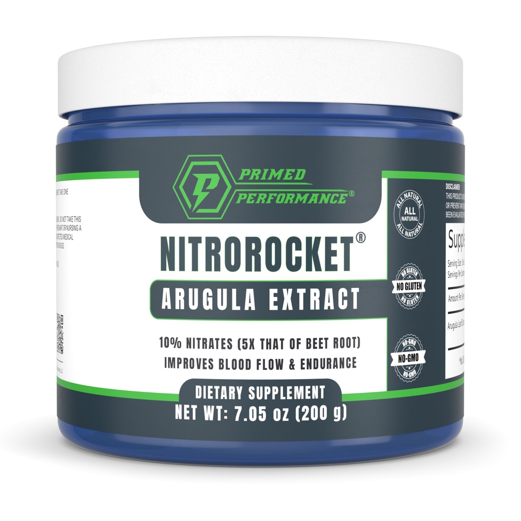 NitroRocket nitrogenoxid supplement - Boost cirkulation, blodgennemstrømning, Endurance & Energy - Plantbaseret Nitrate Booster for mænd og kvinder - 200g pulver