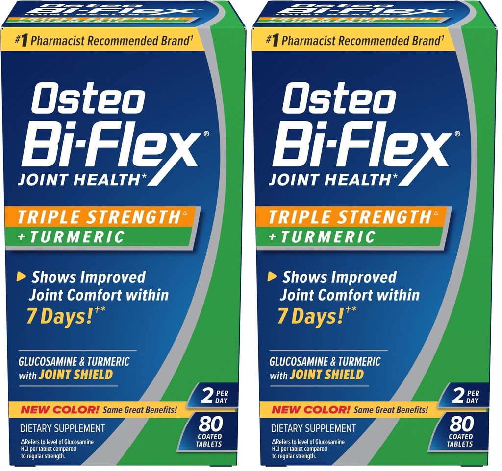 Osteo Bi- Flex Triple Strength Glucosamin med gurkemeje, fælles kosttilskud, overtrukne tabletter, Original version, 80 Greve (pakke af 2)