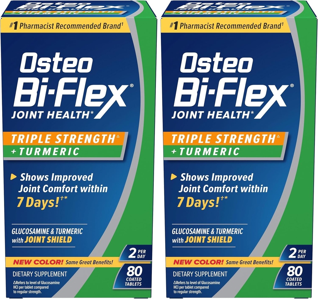 Osteo Bi- Flex Triple Strength Glucosamin med gurkemeje, fælles kosttilskud, overtrukne tabletter, Original version, 80 Greve (pakke af 2)