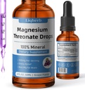Magnesium Threonate Liquid 500mg, for voksne & børn, vegetabilsk glycerin Base med bedre opløsning, bedste Mg for hjerne sundhed, stress & muskel Relief, nerve sundhed, non-GMO, gluten- fri, Vegan, 2 FLLOZ.