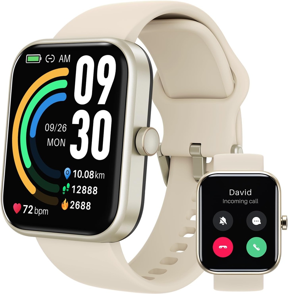 TOZO 2025 Ny Opgraderet Smart ur til mænd Kvinder til iPhone & Android, 1.83 "Fitness Tracker Bluetooth Call [Svar / Make], IP68 Vandtæt søvn skærm, 100 + Sport Modes Guld