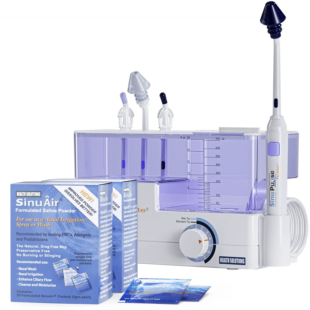 SinuPulse Elite Advanced Nasal Vanding System - Pulserende Sinus Congestion Relief & Sinus Rinse Machine, mere effektiv end Neti Pot, Næsespray eller Nasal Wash Flaske, med 90 SinuAir Packets
