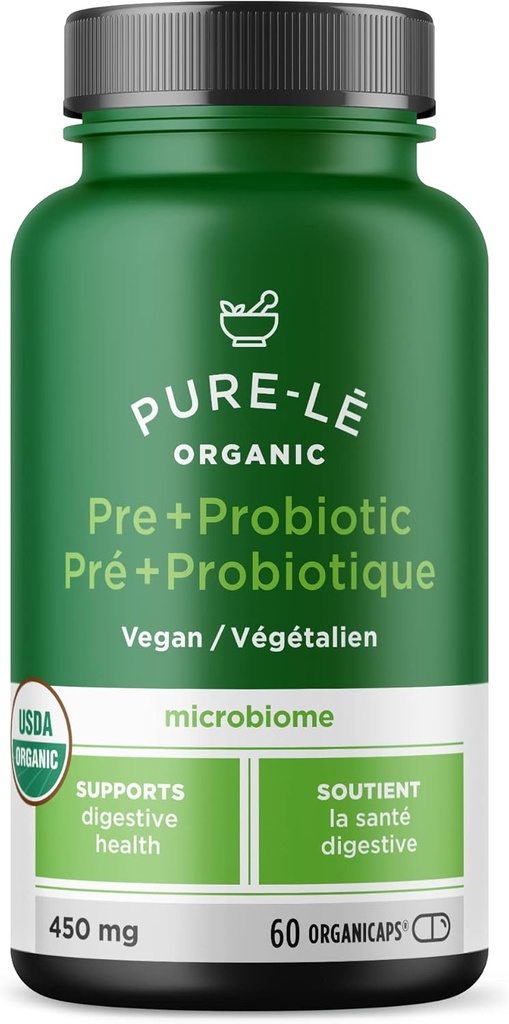 USDA Organic Prebiotic + Probiotic 60 Organicaps - Vegan Certified Organic Kosher Komplet daglig fordøjelsesstøtte. Alle naturlige - Ultra Premium fordøjelsesmiddel supplement.