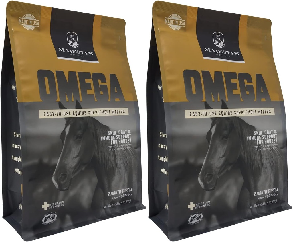 Majestætens Omega Wafers - Superior Horse / Equine Skin, Coat, og immunforsvar supplement - Omega 3, 6, 9, og Biotin (Regelmæssig, 2 Pack (120 Tæl alt))