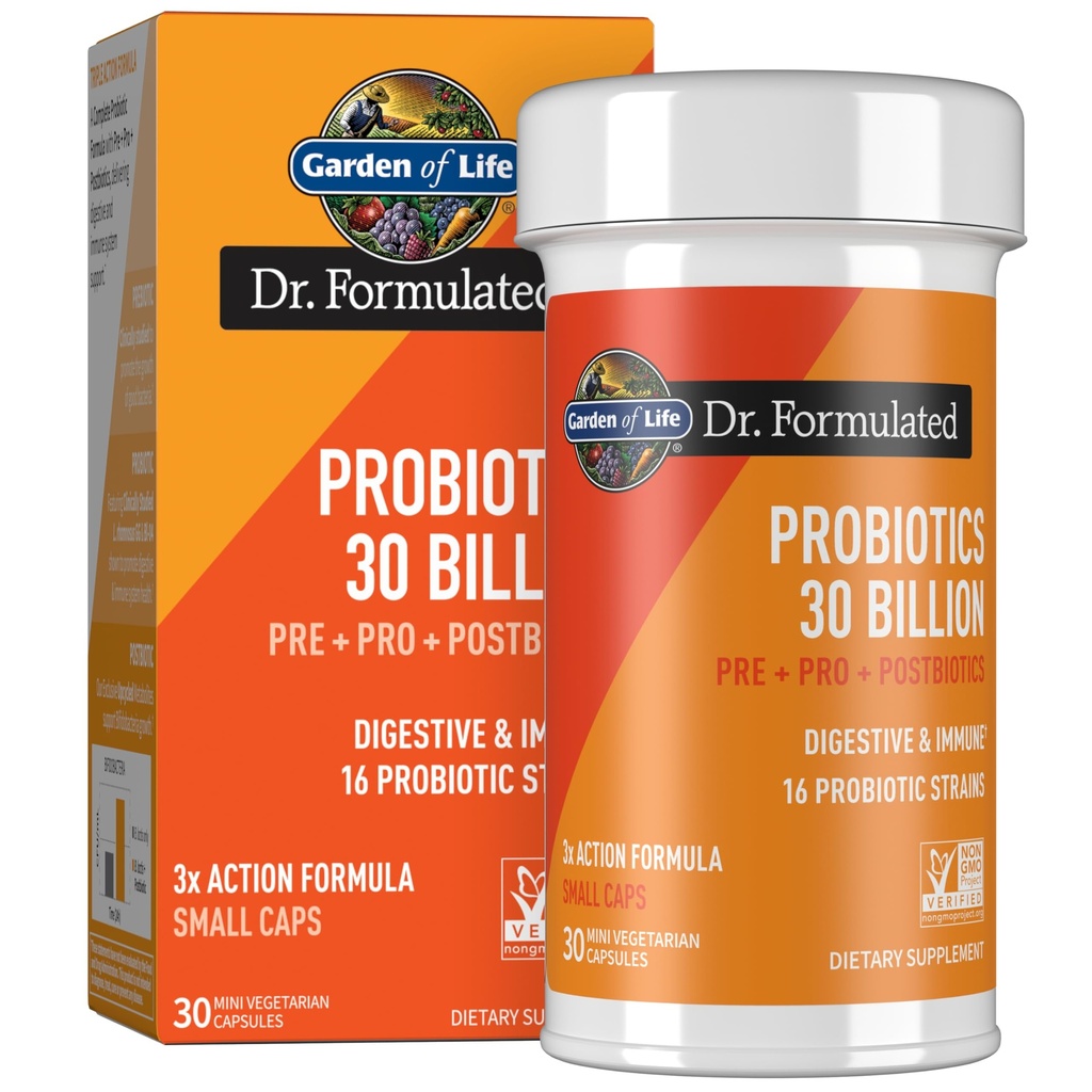 Garden of Life Dr Formulated Once Daily 3-in-1 Complete Probiotics, Prebiotics & Postbiotics - PRE + PRO + POSTBIOTIC Supplement for Adults’ Digestive & Immune Health, 30 Billion CFU, 30 Day Supply