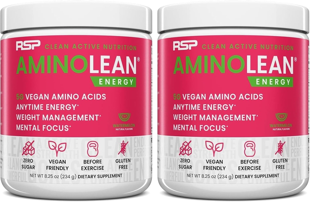 RSP NUTRITION AminoLean Pre Workout Powder, Amino Energy & Weight Management med BCAA Aminosyrer & Naturlig Koffein, Fortræning Boost til mænd og kvinder, 30 Serv (pakke med 2)