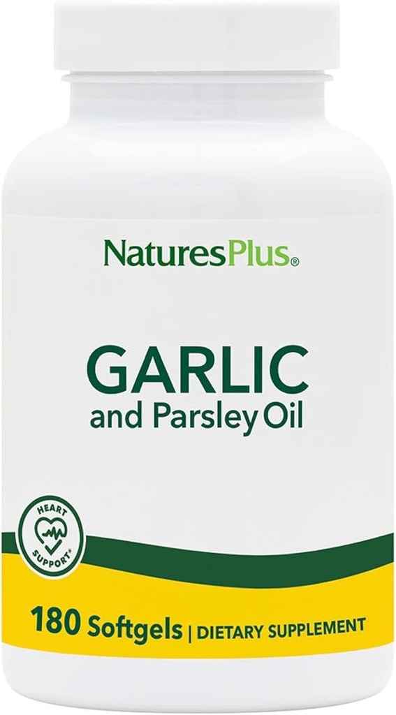 Natures Plus hvidløg & Persille - naturligt fremmer sund Cholesterol & blodtryksniveauer - 180 Softgels (180 Servere)