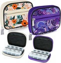 Serfeymi Weekly Travel Pill Organizer Pill Case for Purse with Removable 7 Day Pill Box, Fashionable Travel Medicine Organizer Pill Container for Medicine, Vitamin, Supplement - Bloom 01 + Purple 01