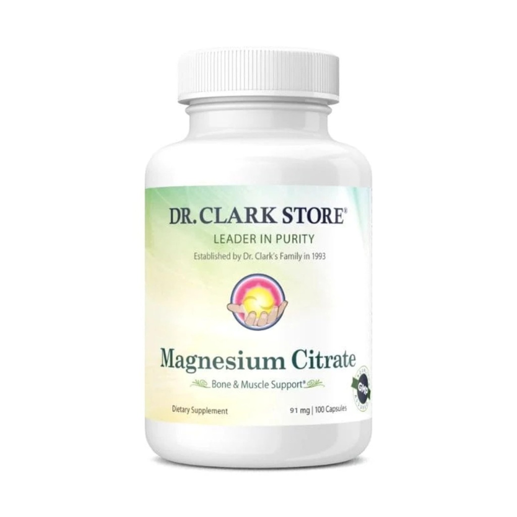 Dr. Clark Store Magnesium Citrate - 91mg, 100 kapsler, understøtter energiproduktion, enzymer funktion & nervesystem sundhed