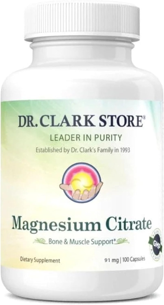 Dr. Clark Store Magnesium Citrate - 91mg, 100 kapsler, understøtter energiproduktion, enzymer funktion & nervesystem sundhed