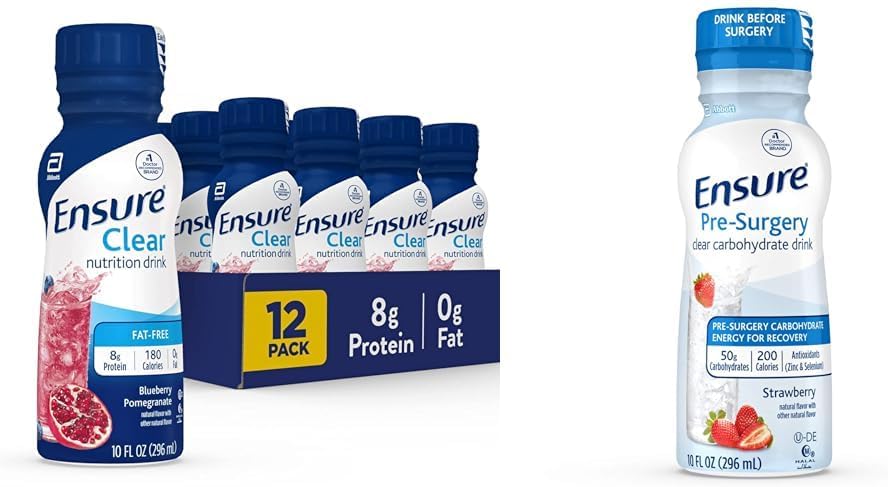 Sikre flydende klar ernæring drik, 0g fedt, 8g protein, blåbær Pomegranat & Sikre præ-kirurgi, klar kulhydrat drik, jordbær, 10 Fl Oz (pakke med 4)