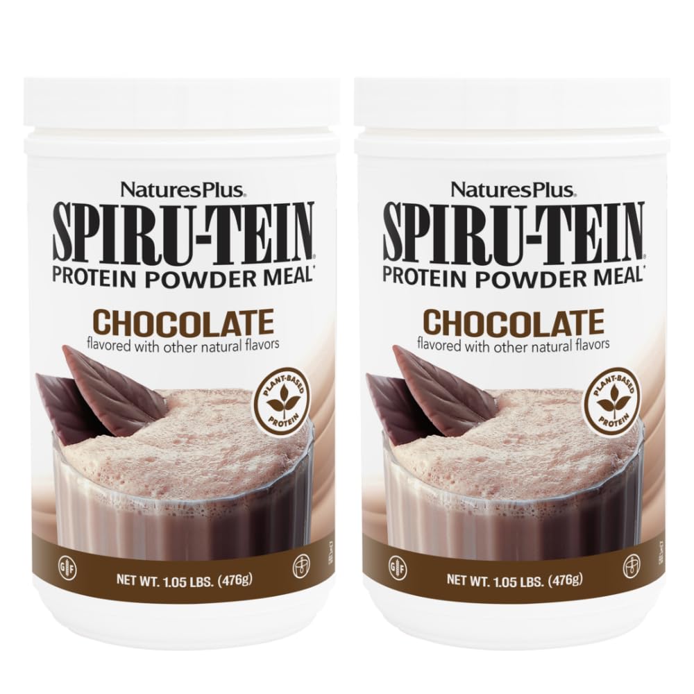 NaturesPlus SPIRU- TEIN, Chocolate - 1.05 lbs, Pack of 2 - Plantbaserede Protein Shake - Ikke-GMO, Vegetar, Gluten Gratis - 34 Total Servering