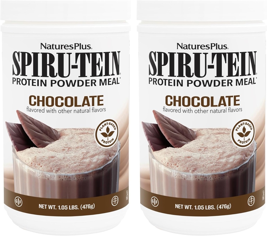 NaturesPlus SPIRU- TEIN, Chocolate - 1.05 lbs, Pack of 2 - Plantbaserede Protein Shake - Ikke-GMO, Vegetar, Gluten Gratis - 34 Total Servering