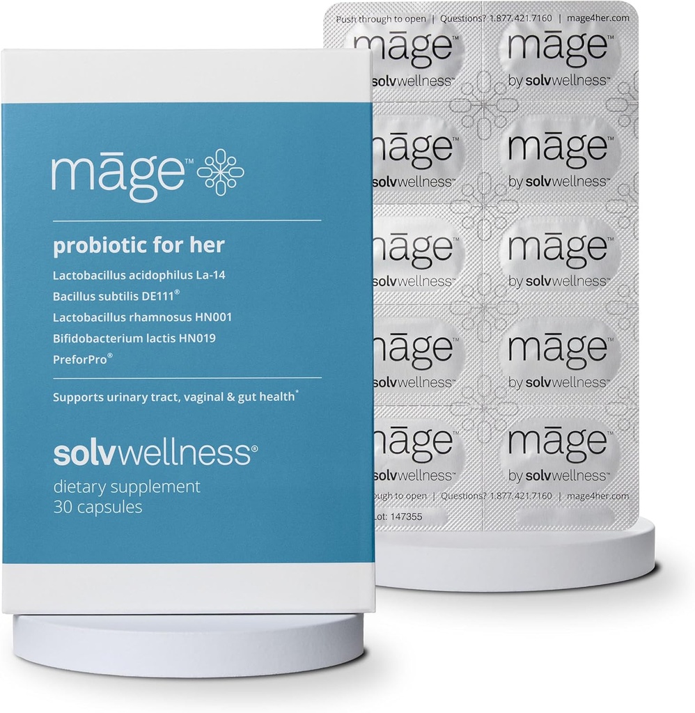 Māge af Solv Wellness Probiotic for Her, Daily Women 's Prebiotic og Probiotika Blend Nutritional Kosttilskud til fordøjelse, Vaginal PH Balance, Urinary Tract Health Support, 30 Kapsler