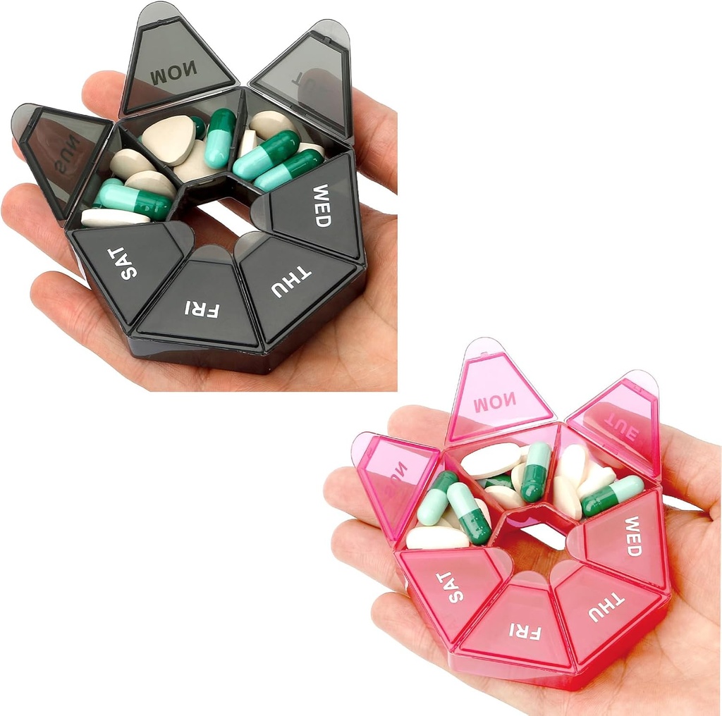 Pill Organizer, Pill Box, Lille Pill Case, Medicin Pill Organizer 1 gang om dagen, Ugentlig Pill Organizer, Pill Container, Pill Holder, Daily Pill Organizer Travel Pill Organizer 7 dag (sort rød)