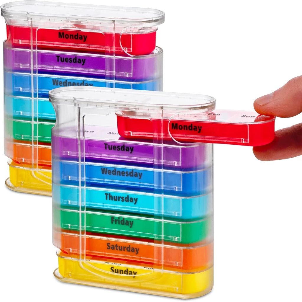 Medca Weekly Pill Organizer, Four Times- a- Day, pakke med 2 dispensere med Stackable AM / PM Compartments