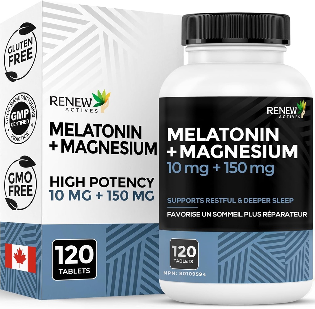NYE AKTIVITETER Melatonin 10MG med Magnesium 150MG dvalehjælp per servering - understøtter dvalepåsæt, Jet Lag Relief, Tissue Danning & Electrolyte Balance for Restaured Sleep - Made in Canada - 120 Kapsler