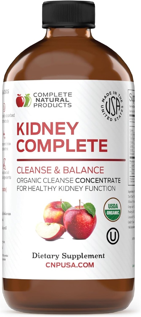 Komplet Natural Products Nyre Complete - 16oz flydende kost supplement til Nyre Support, Rense, og Detox med Apple Cider Vinciale, Lemon, & Organic Chanca Piedra.
