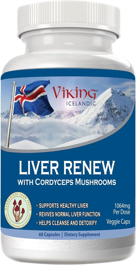 Viking Lever Renew Islandsk - Lever sundhed støtte Formel - Omfattende Mushroom Blend med Cordyceps, Reishi, shitake, Lions Mane, Maitake og Chaga Mushrooms - 60 Veg kapsler