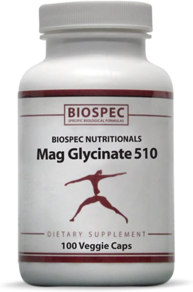Biospec Nutritionals Mag Glycinate 510 - Magnesium Glycinate - Nutritional Supplement for Stress, Heart Health, Nerves, Muscles, Energy, og Metabolisme * - (100 kapsler)