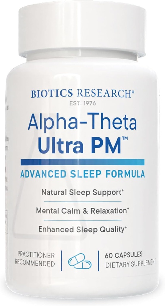 Bioetik Forskning Alpha Theta Ultra PM L Theanin, Passionflower, Lemon Balm, Understøtter GABA, Serotonin, Regulerer Circadian Rhythms, 60 Kapsler
