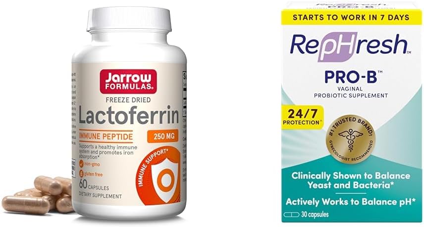 Jarrow Formulas Lactoferrin 250 mg - immune- Support Glycoprotein & RepHresh Pro- B probiotisk supplement til kvinder, 30 orale kapsler