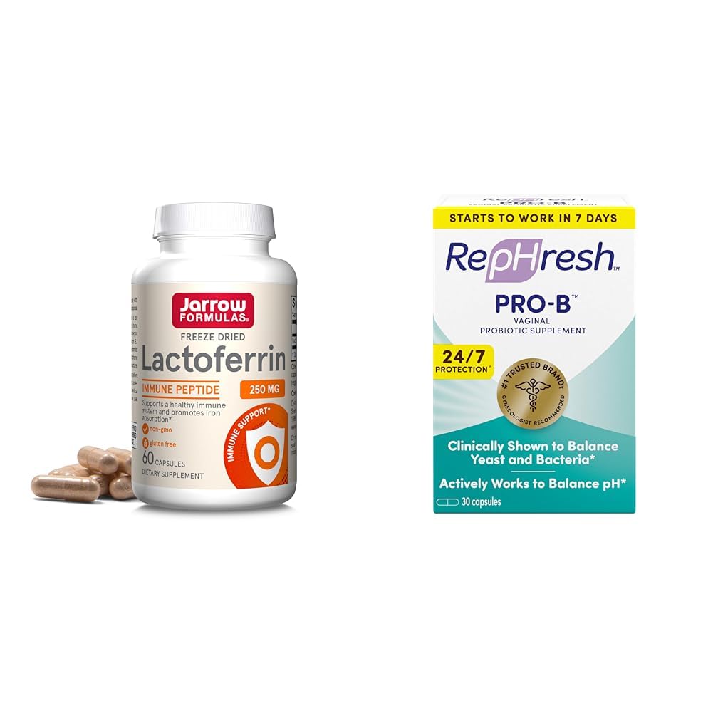 Jarrow Formulas Lactoferrin 250 mg - immune- Support Glycoprotein & RepHresh Pro- B probiotisk supplement til kvinder, 30 orale kapsler