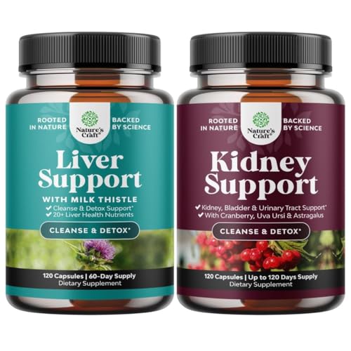Bundle of lever rense Detox & Reparation - Mælk tidsel med Mælkebøtte Root Cholin Beetroot Artichoke Extract og Advanced Nyre Support - Cranberry Extract med Uva Ursi Stinging Nettle Astragalus
