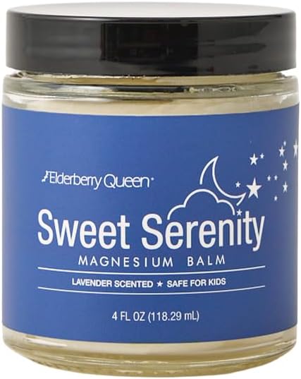 Elderberry Queen Sweet Serenity Magnesium Balm til søvn 4 oz, Kid Safe (Lavendel)