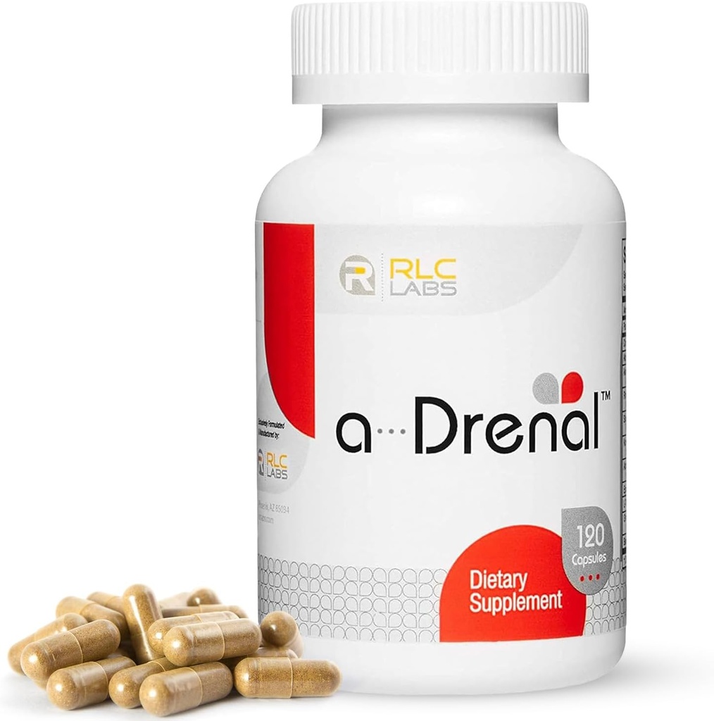 RLC, a- Drenal, Adrenal Support til Stress Relief og energi - 120 Kapsler, Balance Cortisol med Ashwagandha, Rhodiola, Cordyceps og Ginseng L- Theanine, Adrenal Support Kosttilskud til kvinder og mænd