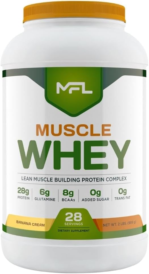 MFL Muscle Whey Protein l 28g of Protein l 8g BCAAs l Keto Friendly l Low Carbs l 2 lbs (Vanilla Bean)