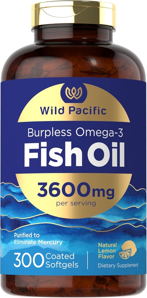 Carlyle Burpless Fish Oil 3600 mg • 124; 300 Softgels • 124; med Omega-3 Fedtsyrer • 124; Lemon Flavor • 124; Non- GMO, Gluten Free Supplement • 124; af Vilde Stillehavet